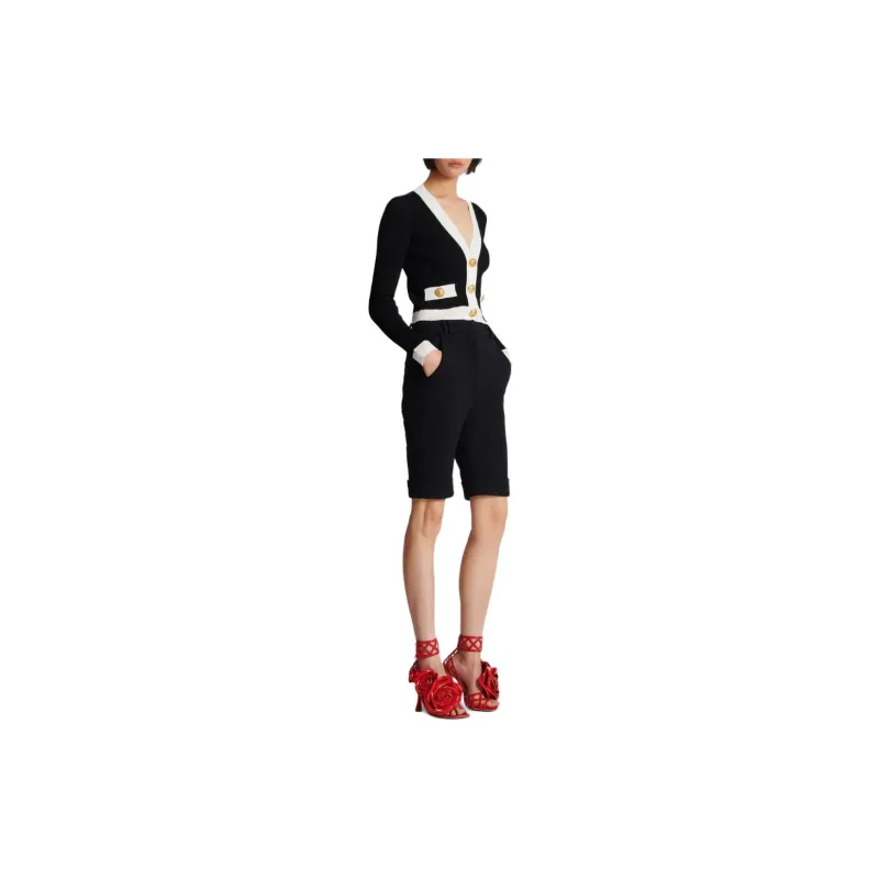 BALMAIN Contrast border Ribbed Knit Cardigan-3