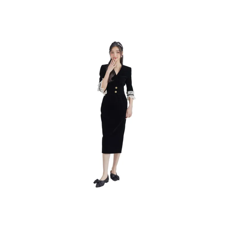 DEAR DEER PUFF Short-Sleeved Dresses Women's Black-1
