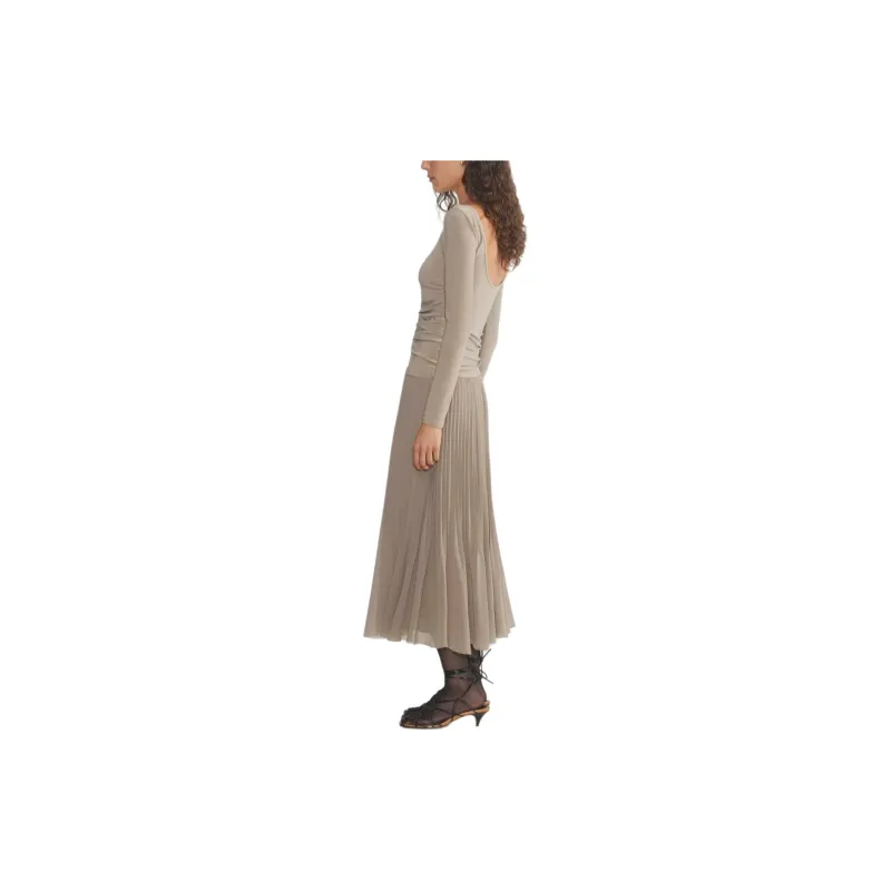 ARITZIA Wilfred New Twirl Pleated Skirt Casual Long Skirts Women's Nomad Taupe/Nomad Gray Umber-4
