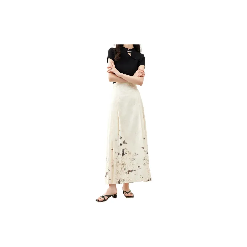 VIMLY Casual Long Skirts Women's Apricot-2