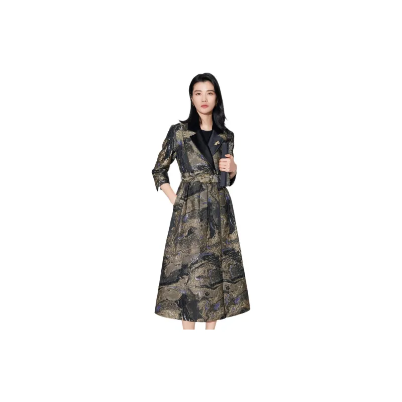 BBLLUUEE Trench Coat Women's Black/Champagne Gold-1