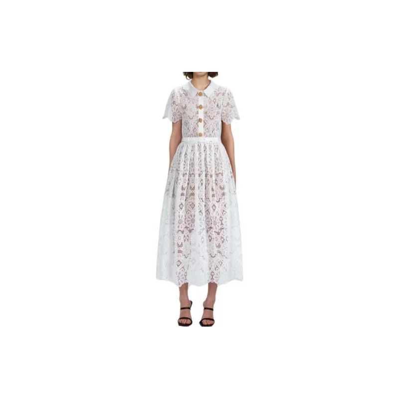 Self portrait Short Sleeved Dresses Women's White-3