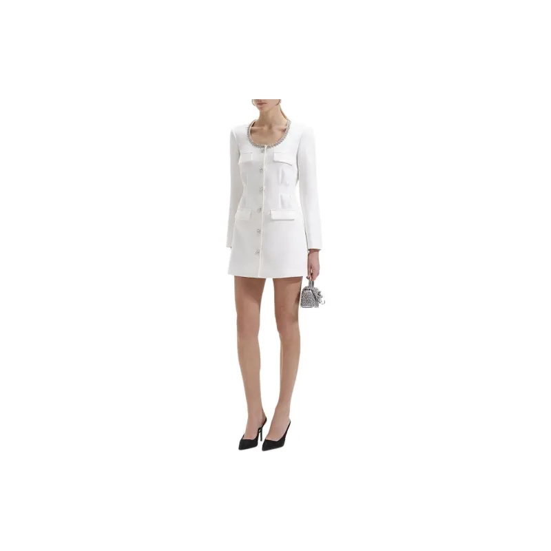 Self portrait Long Sleeved Dress Women's Pure White-1