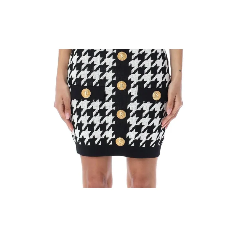 BALMAIN Houndstooth Printed Buttoned Mini Dress-6