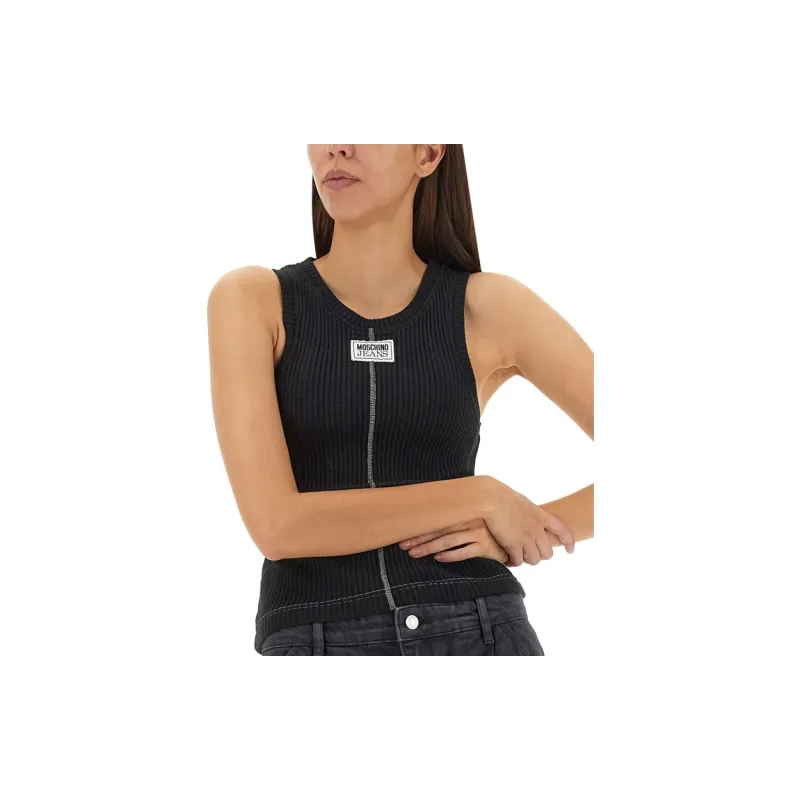 MOSCHINO Ribbed Cotton Tank Top-4