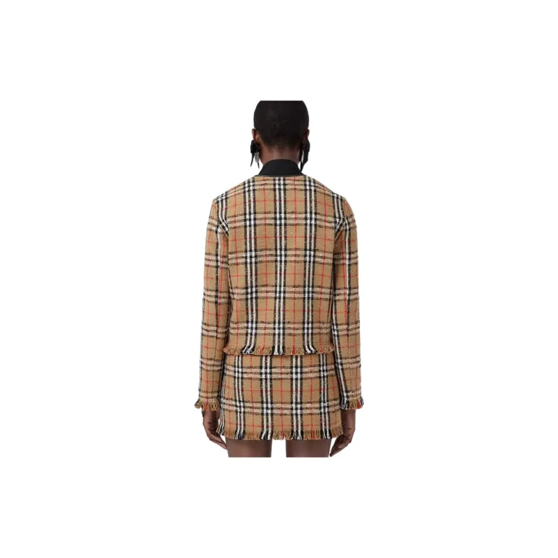 Burberry Buttoned Checked Fringed Jacket-2