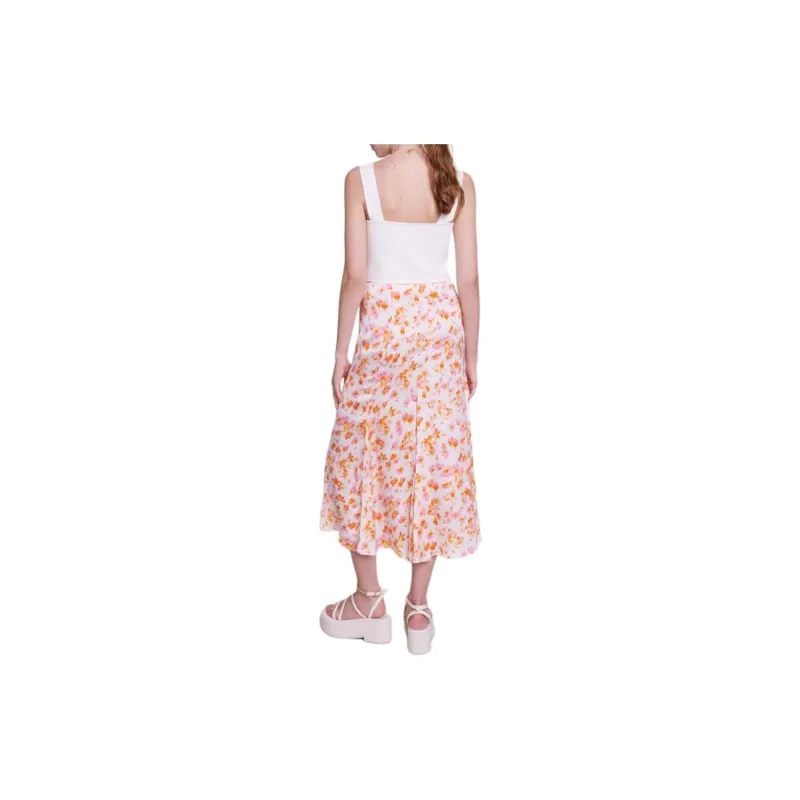 Maje Imprimé Fleur Satin Midi Skirt-2