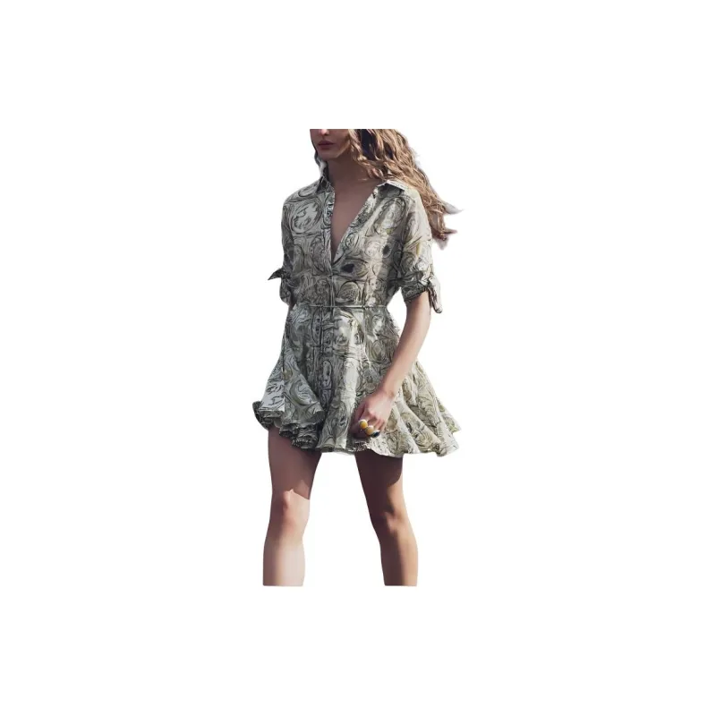 ZARA Short-Sleeved Dresses Women's Brown-4