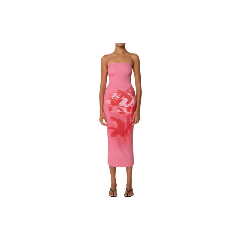 Khy x IOANNES FW24 Smooth Stretch Strapless Midi Dress Sleeveless Dress Women's Pink Peony-1