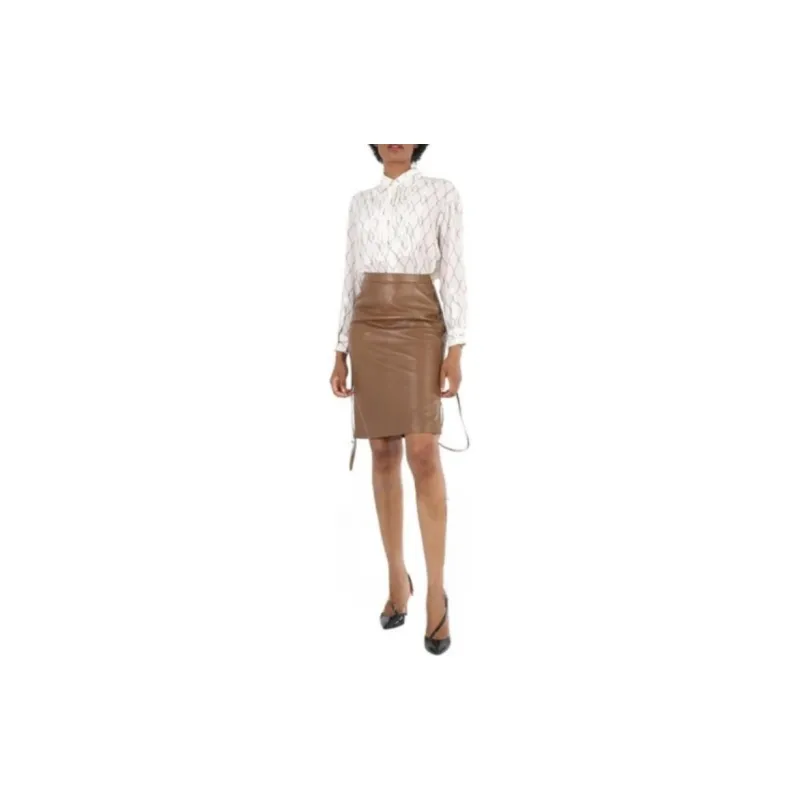 Burberry FW23 Leather Short Skirts Women's Brown-2