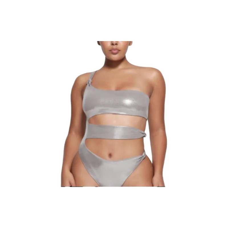 SKIMS LIQUID SHINE SWIM KNOTTED ONE SHOULDER MONOKINI One-piece Swimsuit Women's SMOKE/Smoke Gray-1