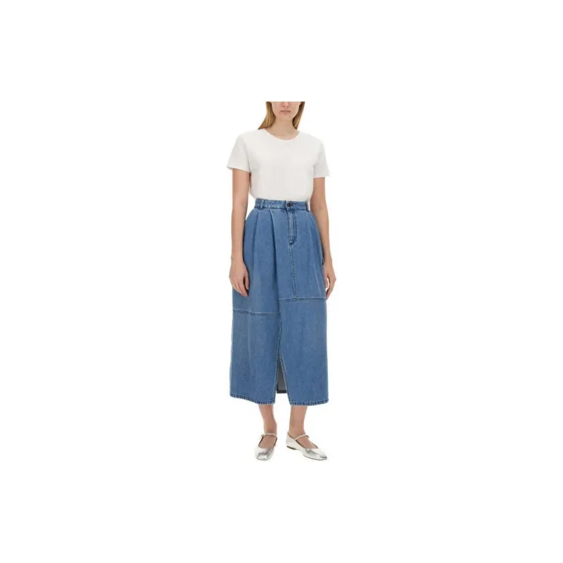Alysi Slit Detailed Pleated Denim Skirt-1