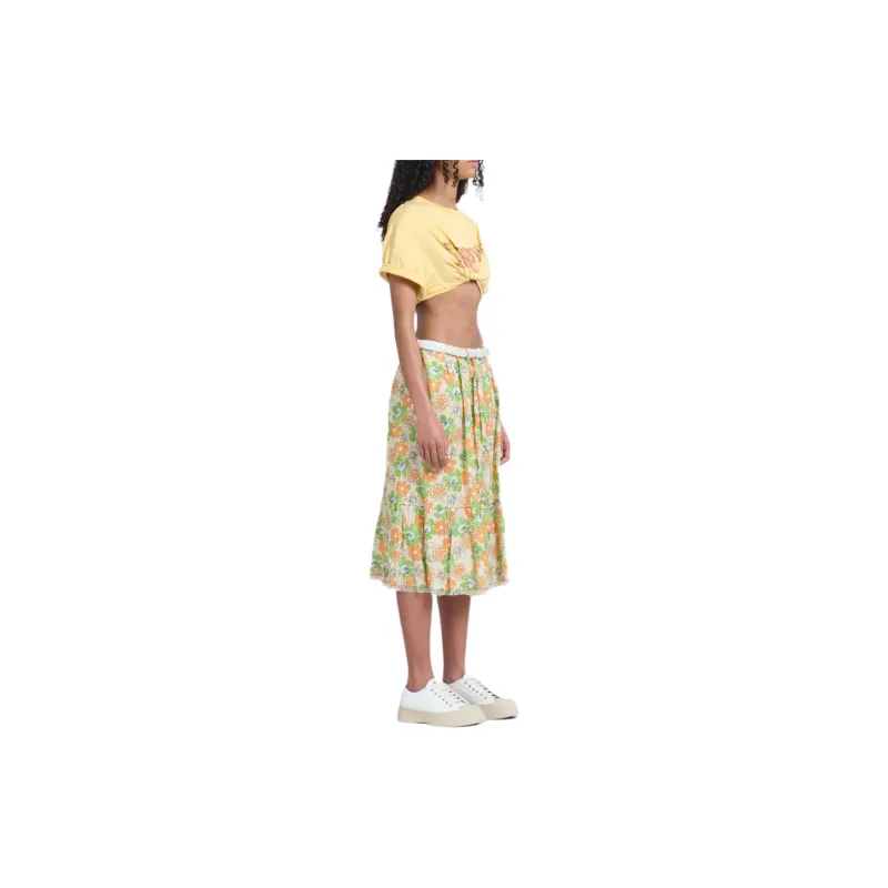 MARNI Floral print Organic Linen Midi Skirt-3