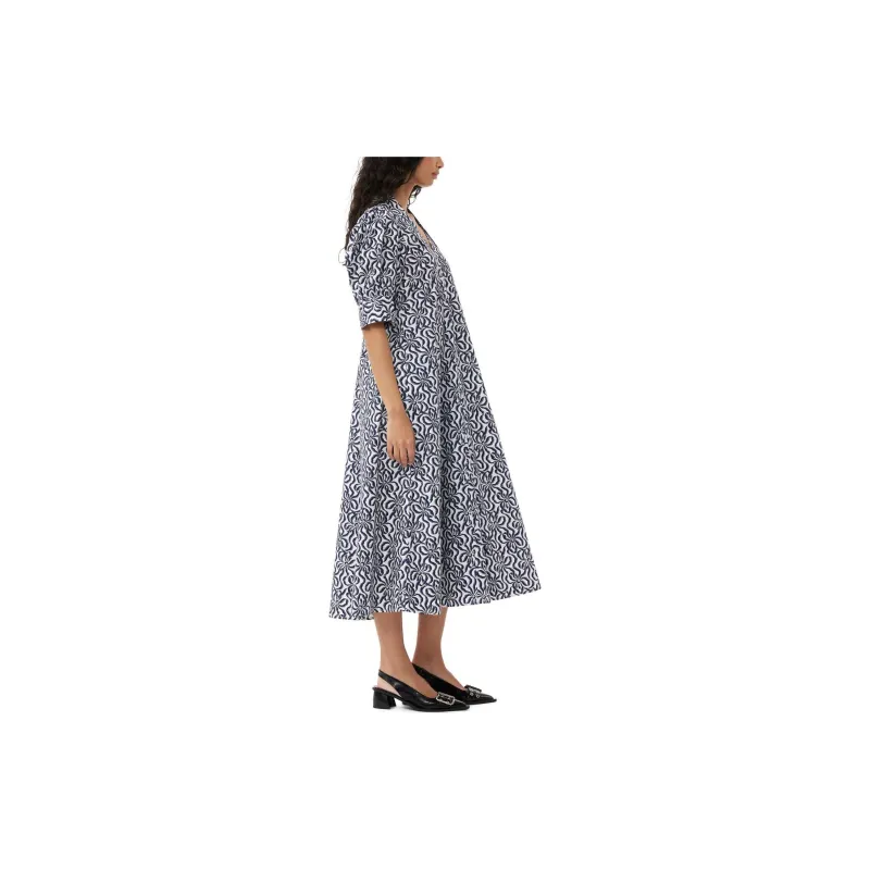 GANNI Graphic print Organic cotton Midi Dress-3