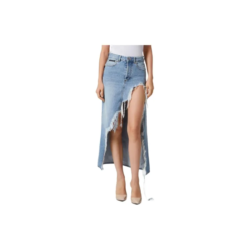 PHILIPP PLEIN Distressed effect Midi Denim Skirt-2