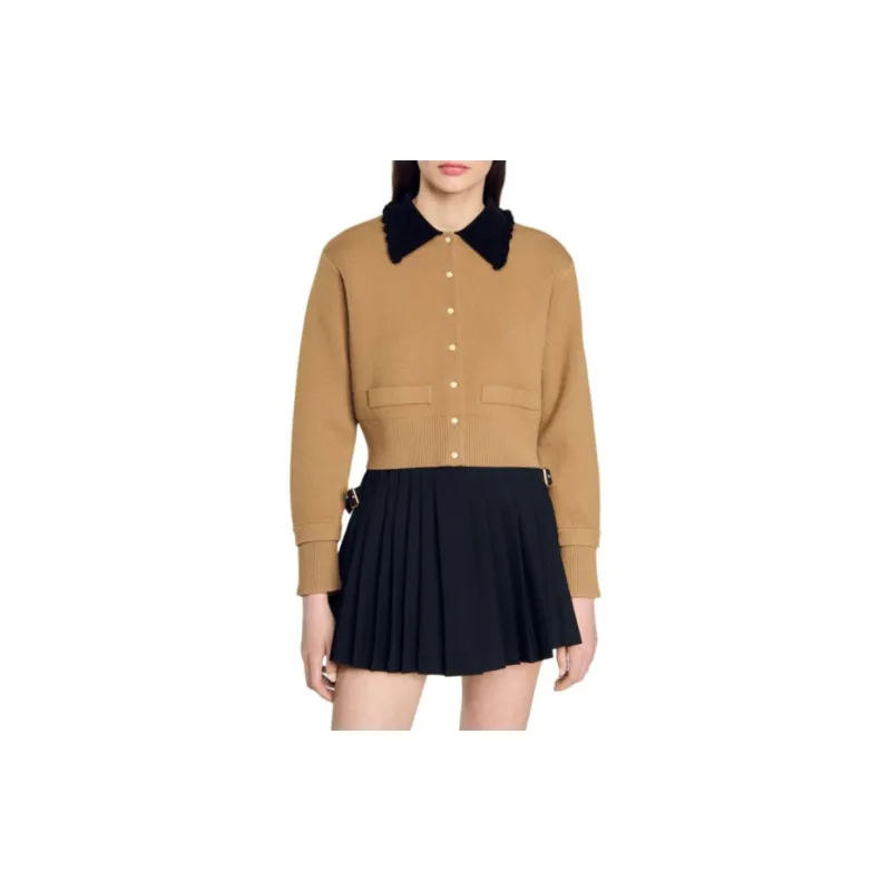 Sandro Contrasting collar Cardigan-1