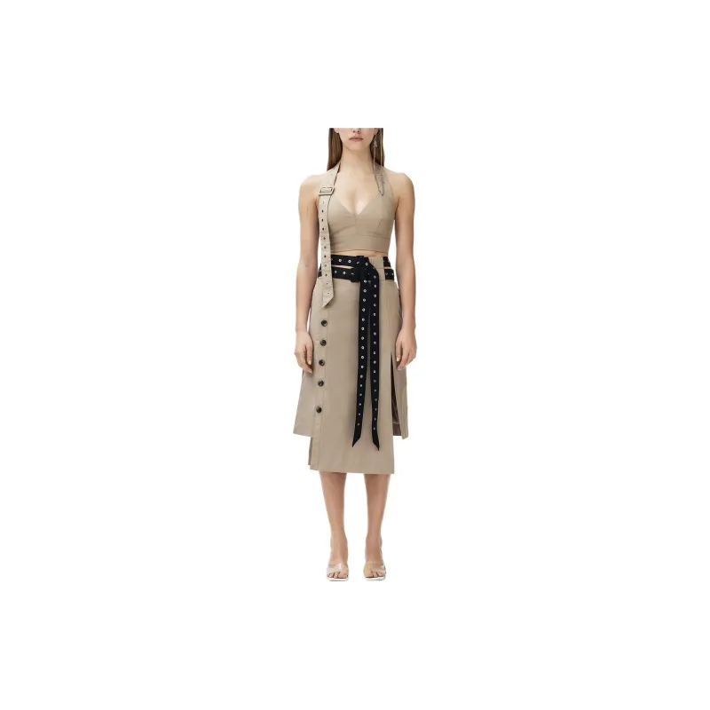 Rokh H&M Belted Twill Skirt Greige/Black-3