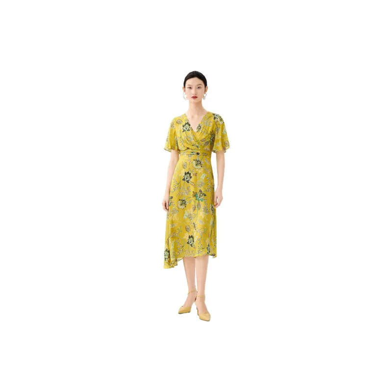 JZ Juzui Short-Sleeved Dresses Women's Floral Lemon-1