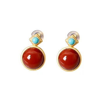 Xiaoyinjiang Agate Jade Stud Earring Ear Ornament Women's