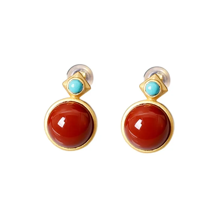 Xiaoyinjiang Agate Jade Stud Earring Ear Ornament Women's-0