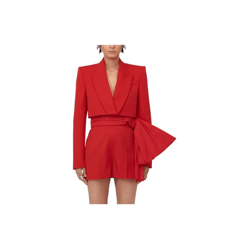Alexander McQueen Cropped Tuxedo Jacket In Lust Red Jackets Coats Women's Red-1