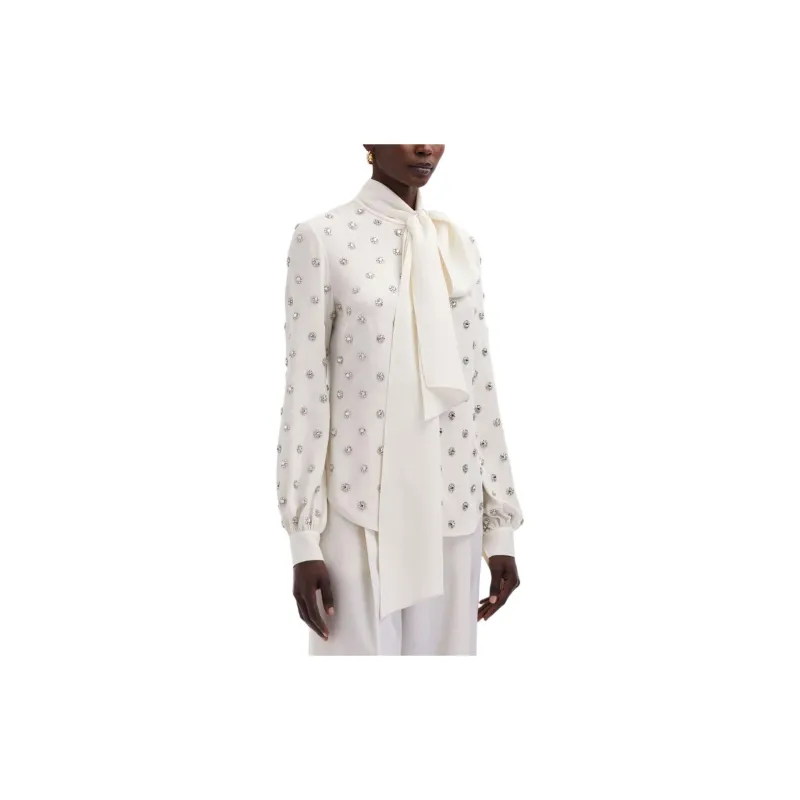 Oscar De La Renta Crystal embellished Tie neck Blouse-4