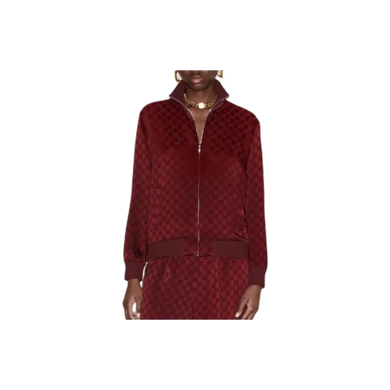GUCCI Jacquard Zip Jacket 'Rosso Nuovo'-1