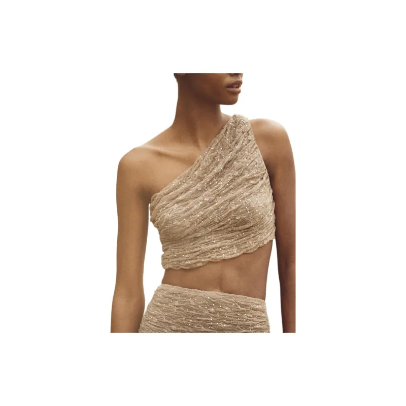 ZARA Crop Tops Women's Medium Camel-2