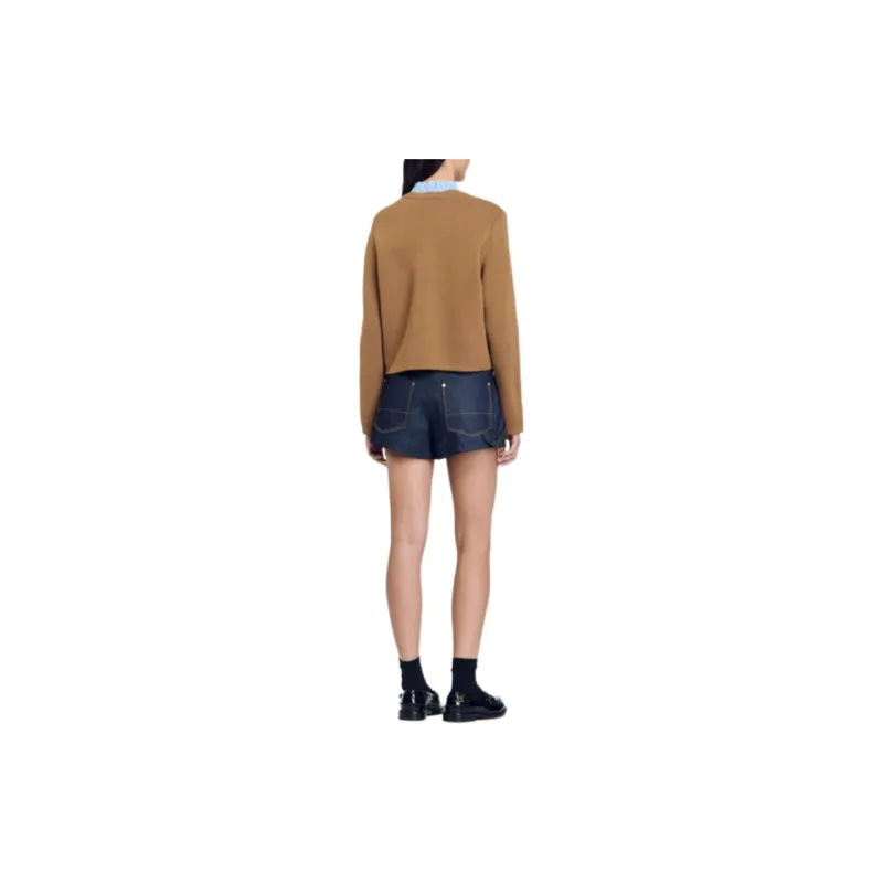 Sandro Detachable collar Waffle knit Cardigan-3