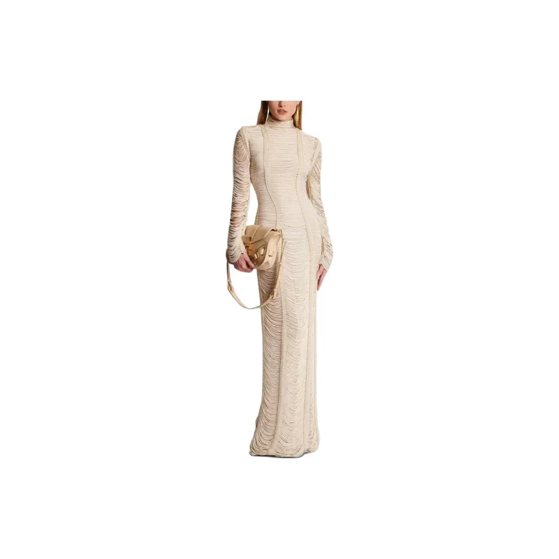 BALMAIN Long Sleeved Dresses Women's Sandy Beige-1