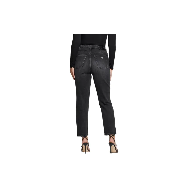 GUESS FW23 Eco Crystal Rip-and-Repair Mom Jeans Jeans Women's Black-1