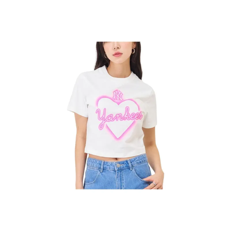 MLB MLB SS23 Heart Heart Series Regular T Shirt Women's Ivory-3