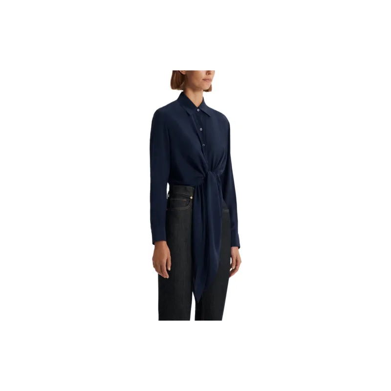 SCANLAN THEODORE Silk Tie Front Shirt Shirt Women's Navy/Marine Blue-3