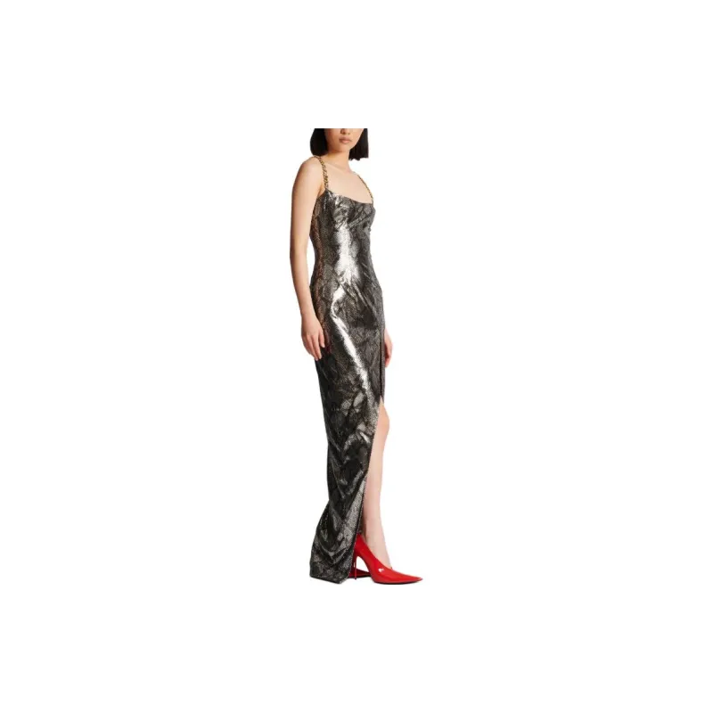 BALMAIN Python print Metallic Maxi Dress-3