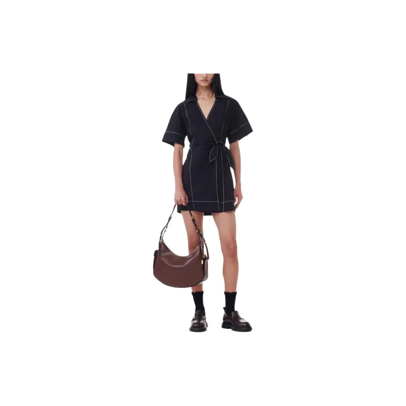 GANNI Poplin Wrap Mini Dress-2