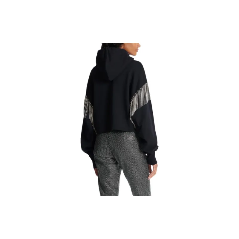 BALMAIN Embellished Cropped Hoodie 'Black/Crystal'-2