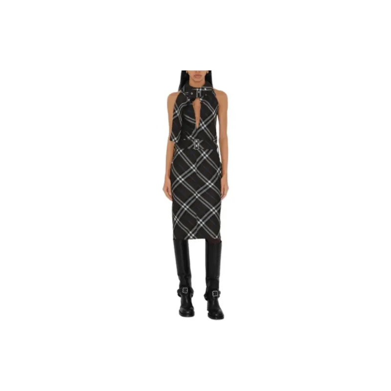 Burberry Chcked Belted Waist Sleeveless Dress-2
