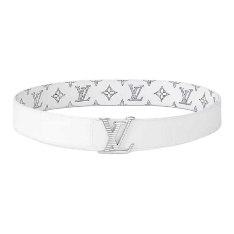 LOUIS VUITTON Leather Belts Men's White 4CM-0