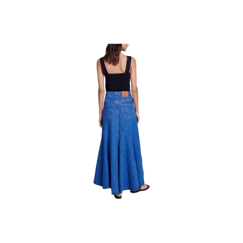 Maje Denim Long Skirts Women's Blue-2