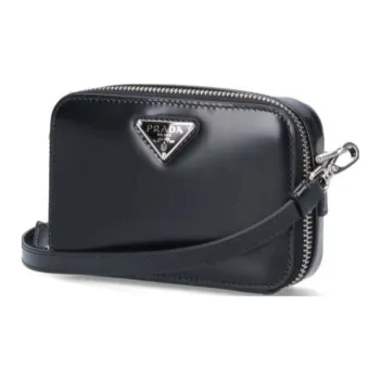 PRADA Leather One Shoulder Crossbody Clutches Mini Men's Black