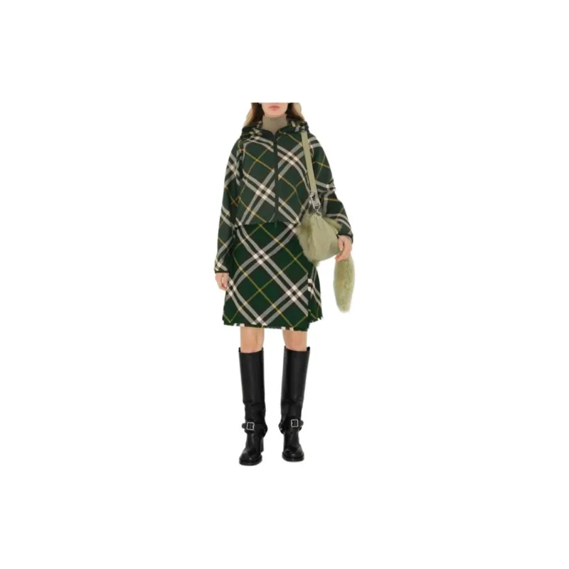 Burberry Check Pattern Zip Up Hooded Cropped Jacket-2