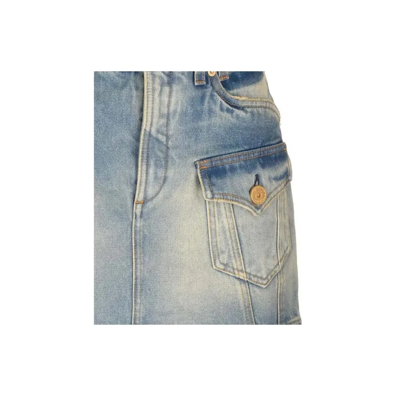 BALMAIN Western High Waist A Line Denim Mini Skirt-4