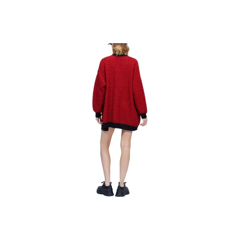 KARL LAGERFELD Long Sleeved Knitted Fabric Cardigan Women's Red-2