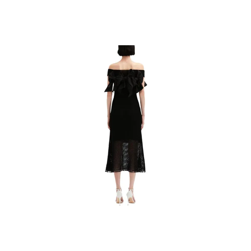 Oscar De La Renta Bow detail Open knit Midi Dress-2