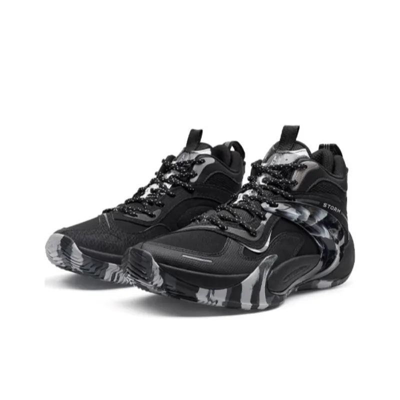 XTEP Cushioning Wear Resistant High Top Basketball Shoes Men's Black Gray-3