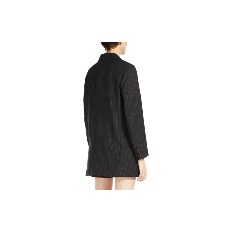 MaxMara Oche Collection Single Breasted Blazer In Pinstriped Wool Business Suit Coat Women's Black-3