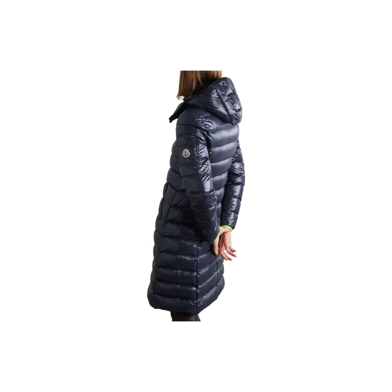 Moncler Solid Color Hooded Mid-Length Down Jacket Women's Blue-2