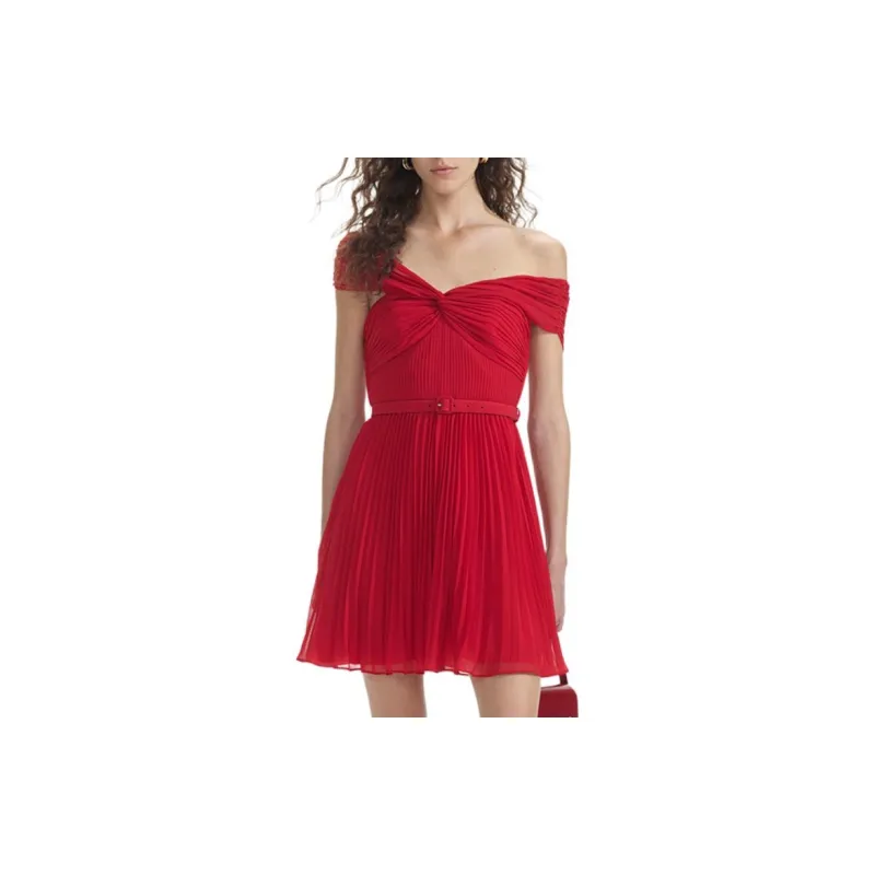 Self portrait Off shoulder Plissé Mini Dress-1