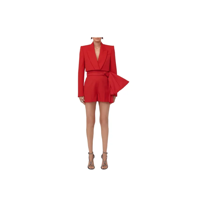 Alexander McQueen Cropped Tuxedo Jacket In Lust Red Jackets Coats Women's Red-2