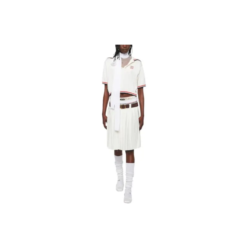 MIU MIU Logo Waistband Pleated Skirt-3